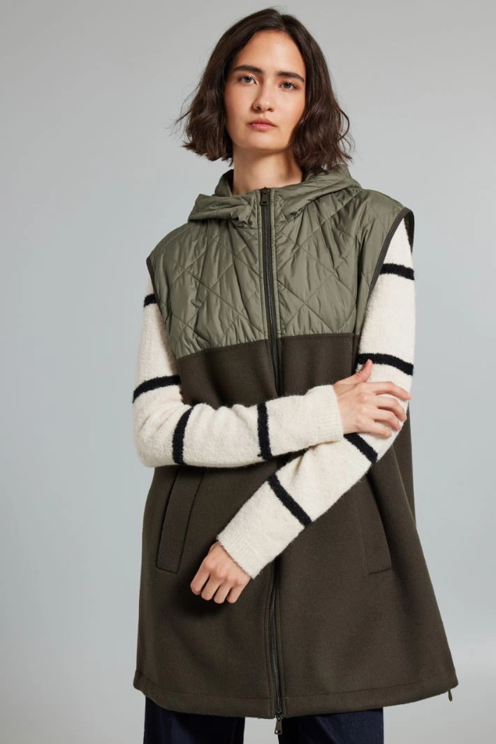 Gilet in satin and cloth - KHAKI GREEN