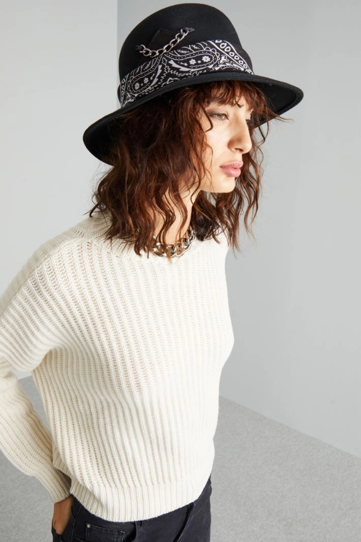 Bandana-detailed fedora hat - BLACK WHITE
