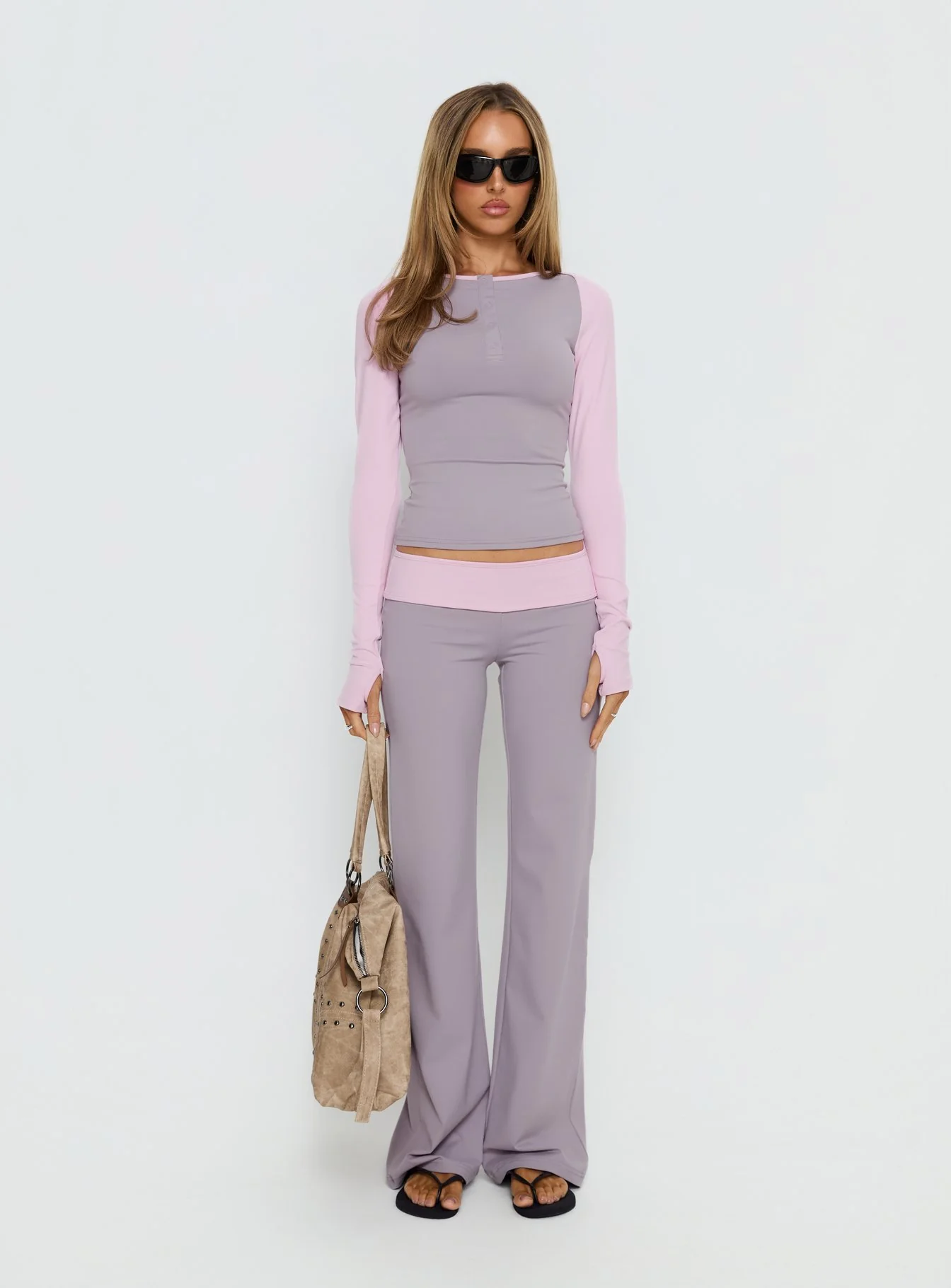 Kobee Jersey Long Sleeve Layering Top Slate / Dusty Pink
