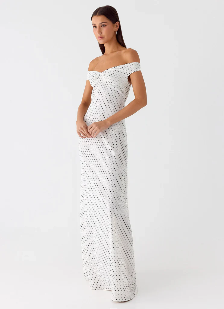 Melany Maxi Dress - White Polkadot