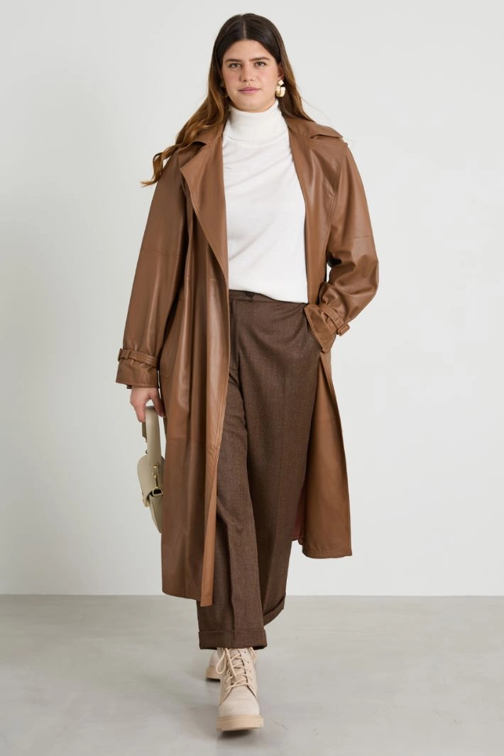 Yarn-dyed flannel trousers - BROWN