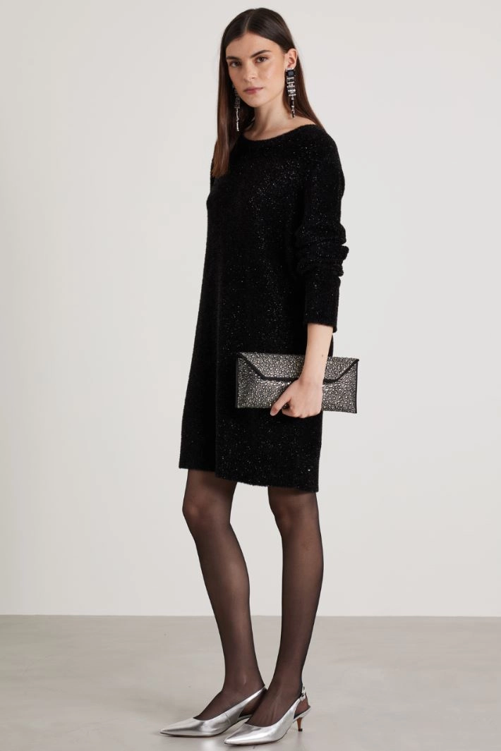Lurex-embellished fluffy knit dress - BLACK