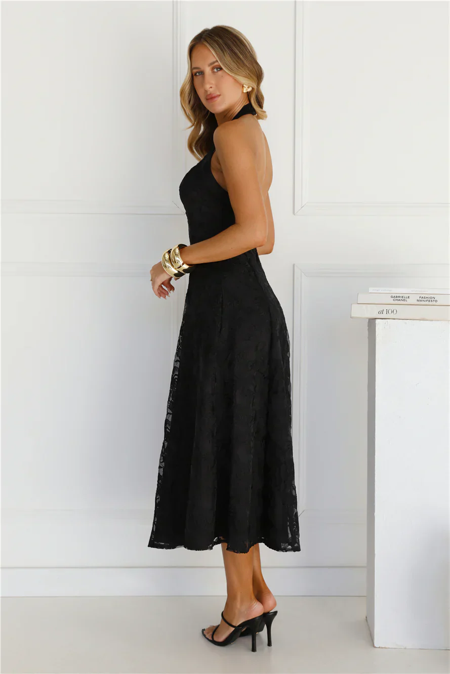 Disco Daze Halter Midi Dress Black
