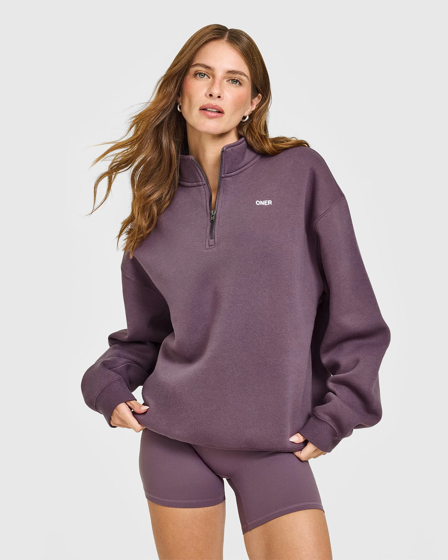 Foundations Oversized 1/4 Zip Sweatshirt | Vintage Purple