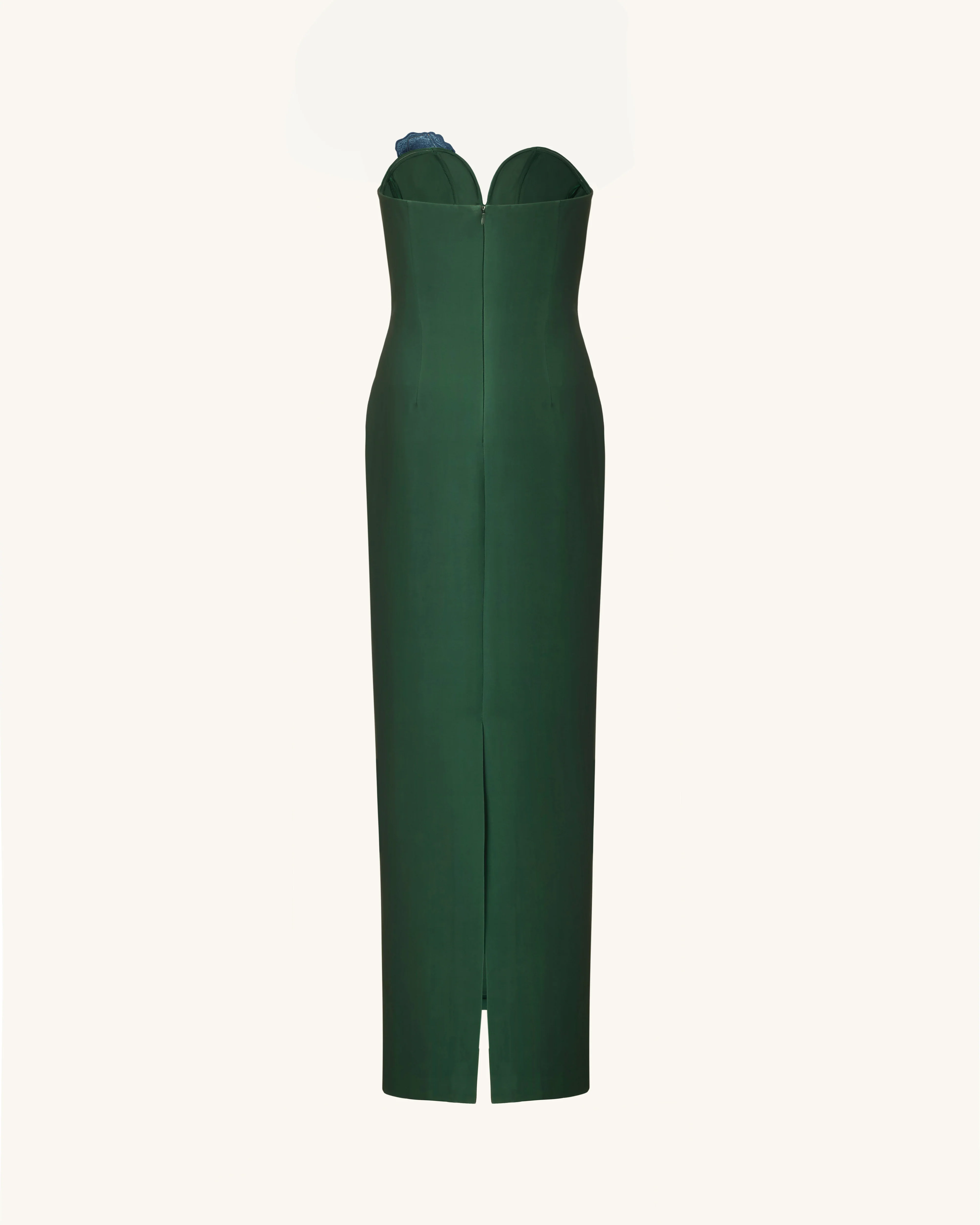 Iris Embroidered Notch Neck Strapless Maxi Dress - Emerald Green
