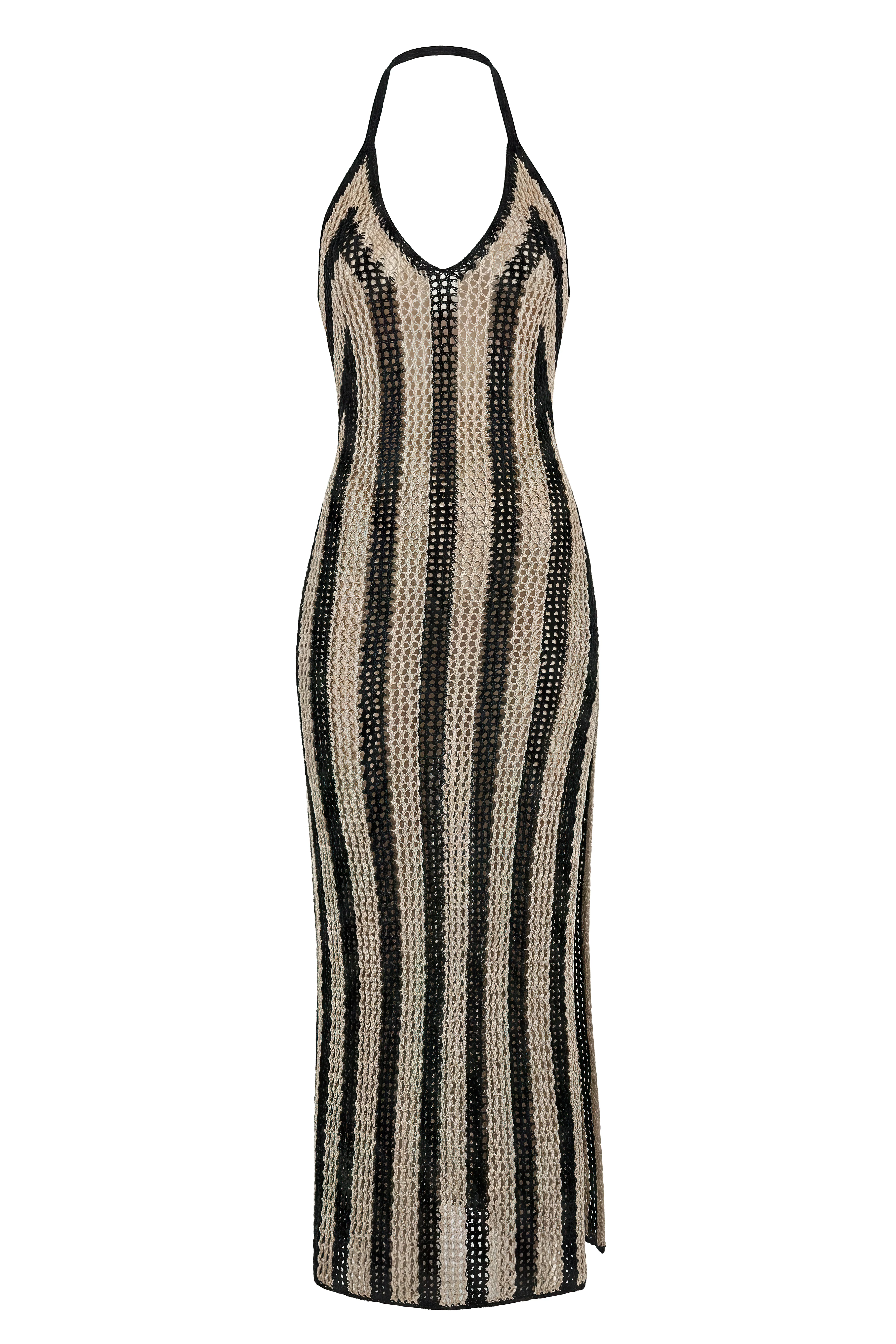 Black/Ivory Luz Halter Crochet Dress