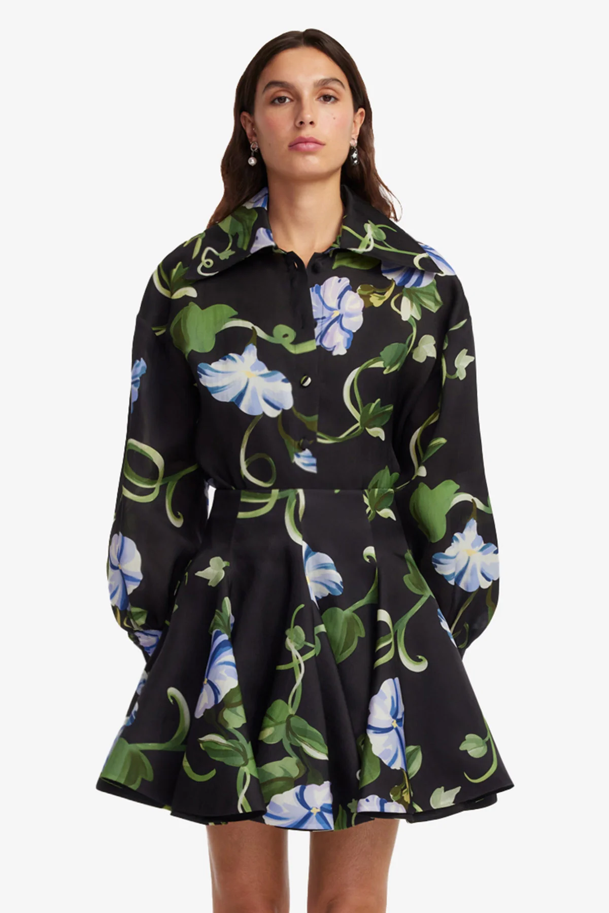 Kathleen Silk Blouse - Vine Print in Ebony