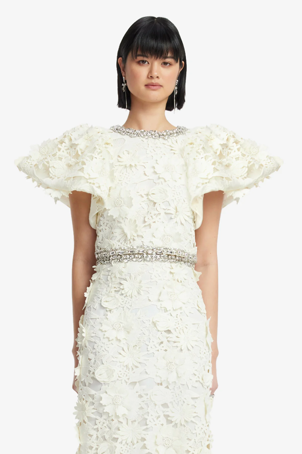 Lucia Embellished Lace Top - Snow