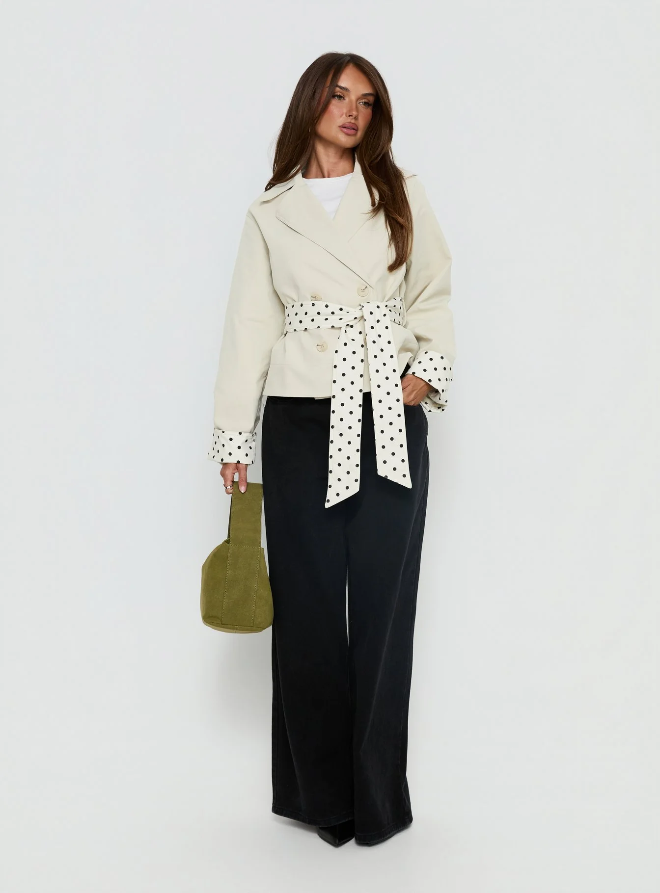 Meriana Cropped Trench Beige Polka Dot