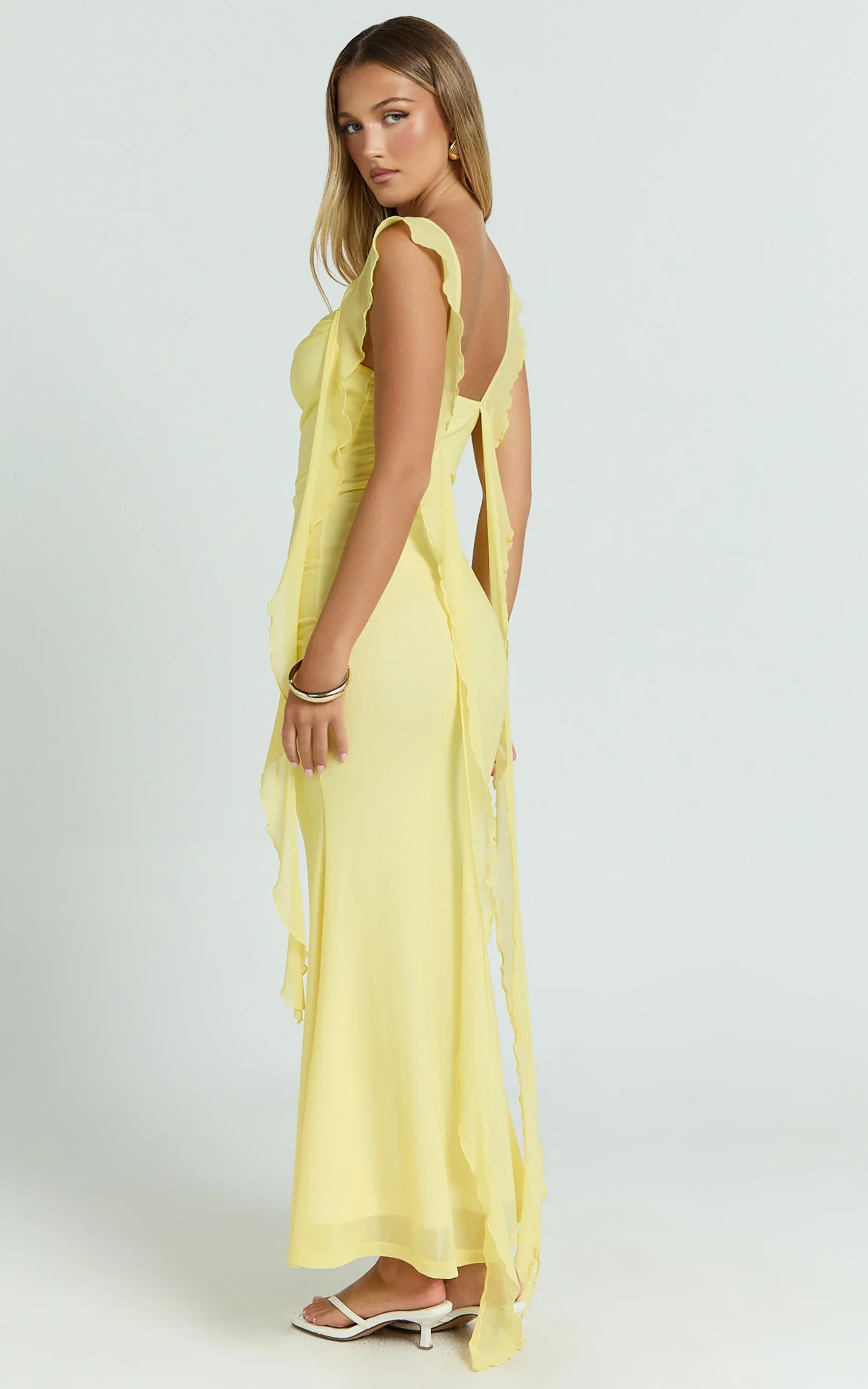 Rosha Maxi Dress - Ruffle Strap Dress in Butter