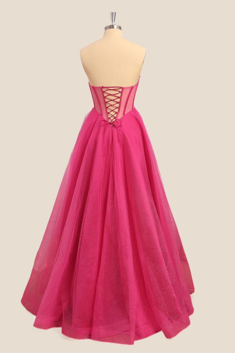 Hot Pink Corset Sweetheart A-line Long Formal Dress