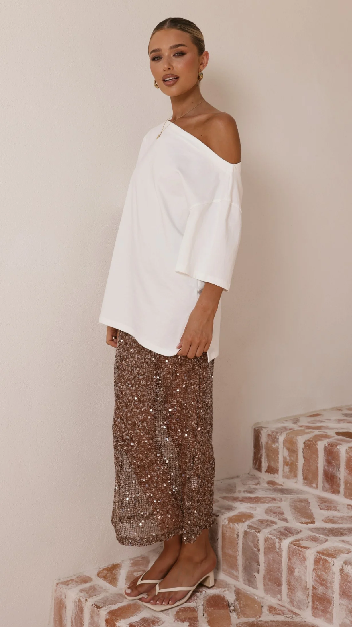 Verlo Sequins Maxi Skirt - Mocha