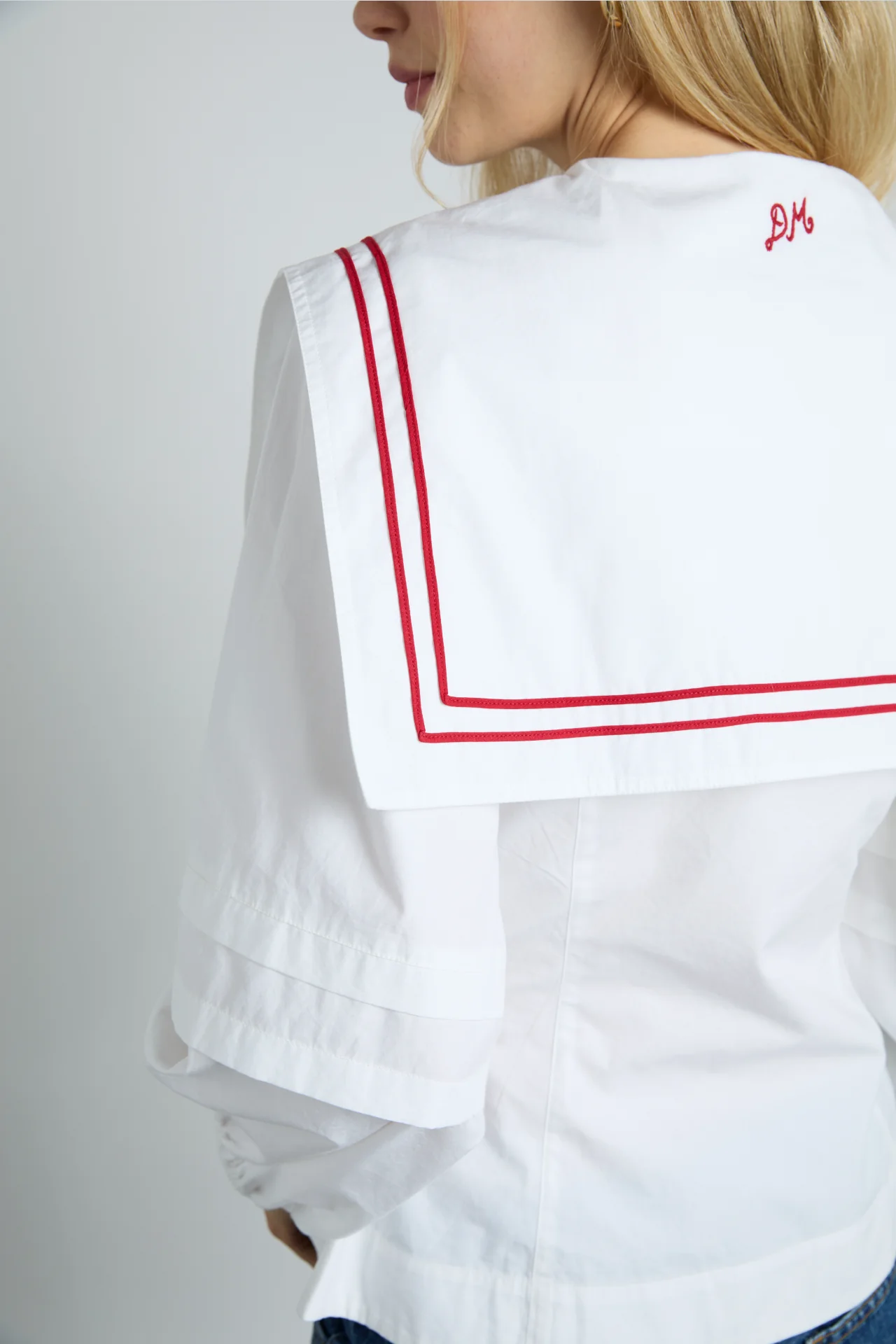 elise blouse - white with red piping