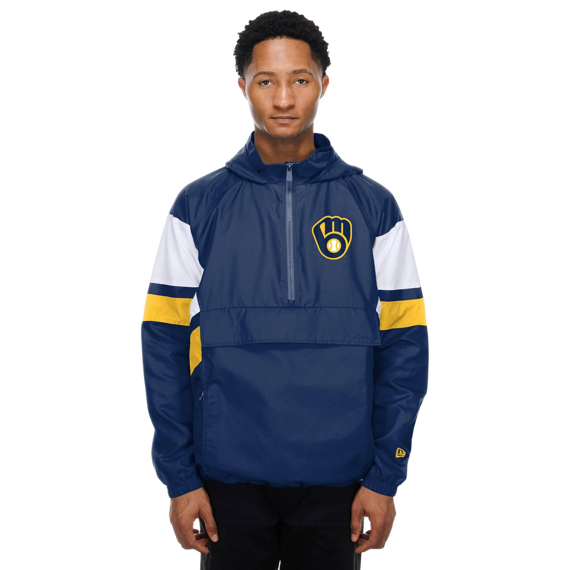 Milwaukee Brewers MLB Quarter Zip Windbreaker Jacket Navy