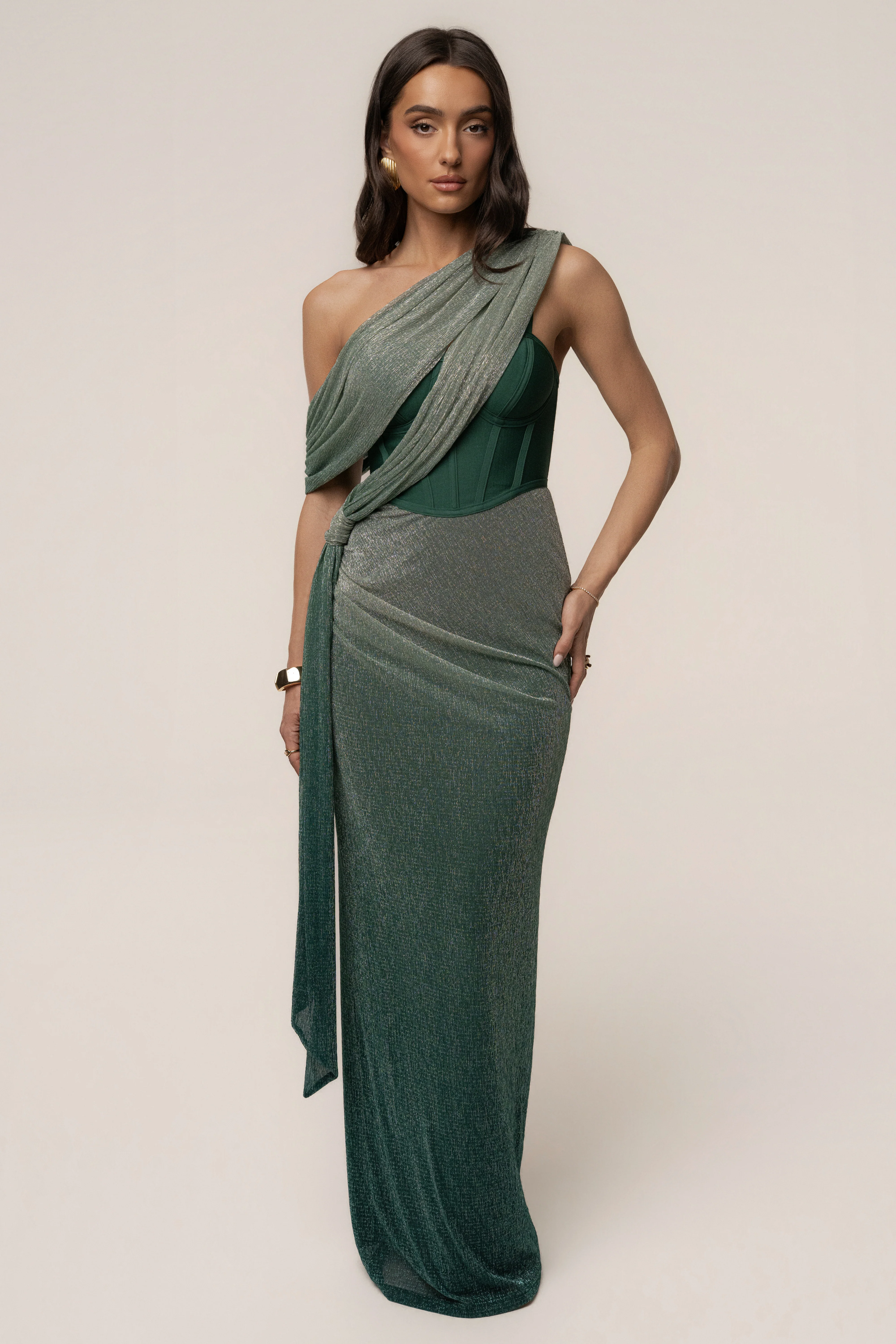 Green Celestina Draped Maxi Dress