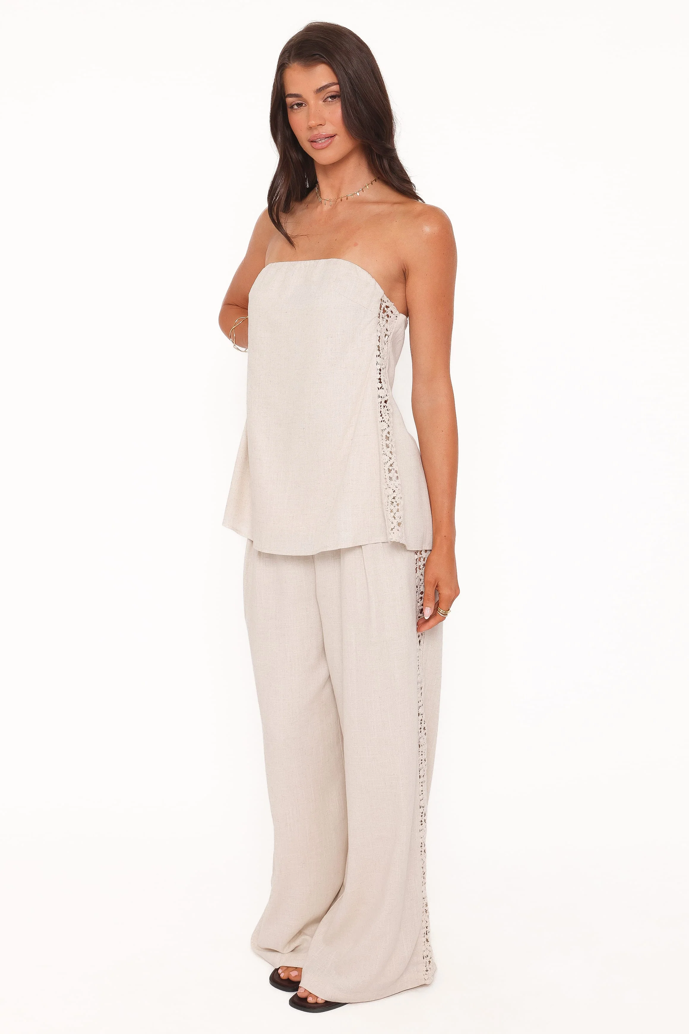 Arles Wide Leg Pants - Beige Lace