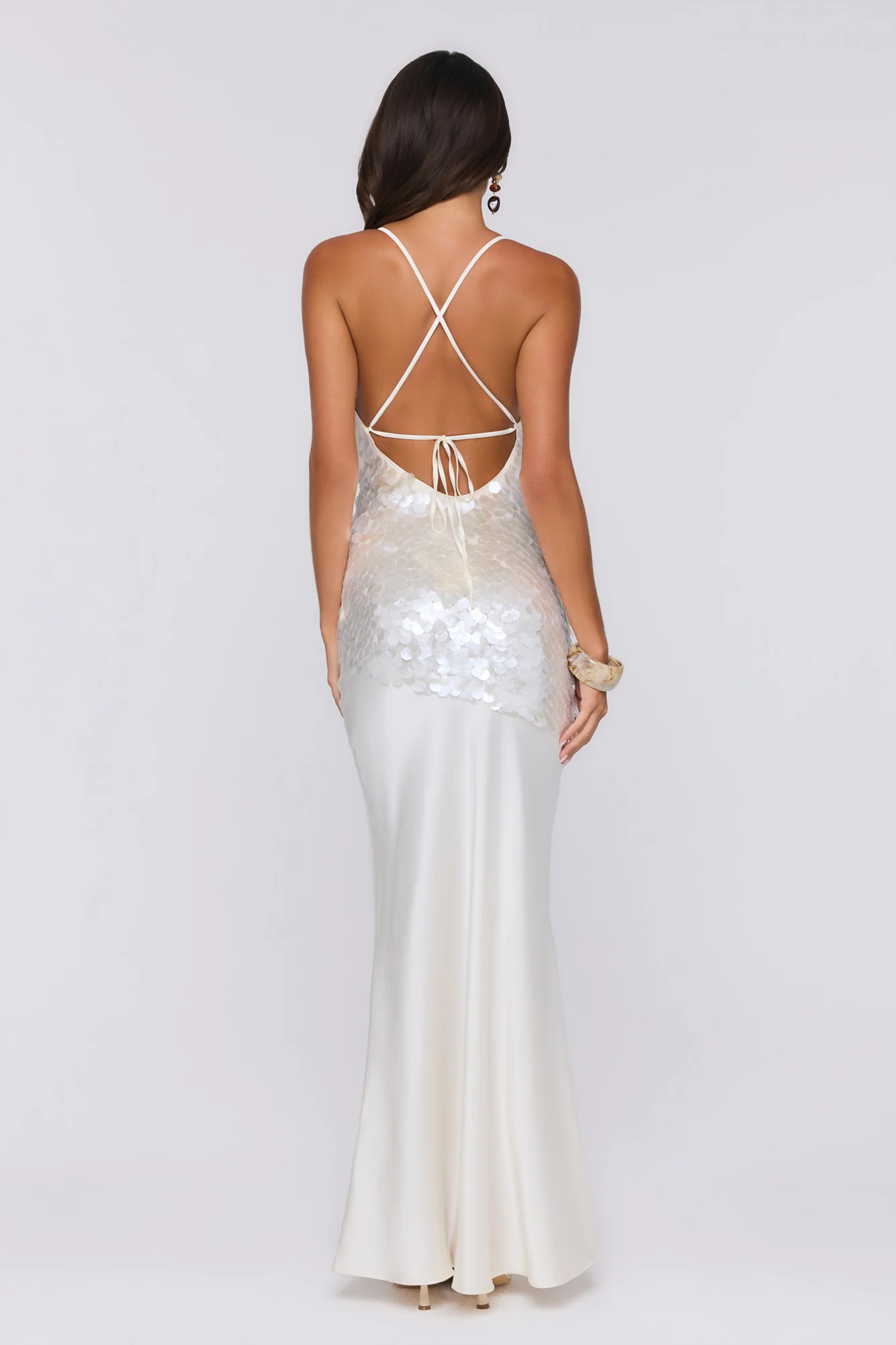 Shimmer Glow Sequin Maxi Dress Ecru White