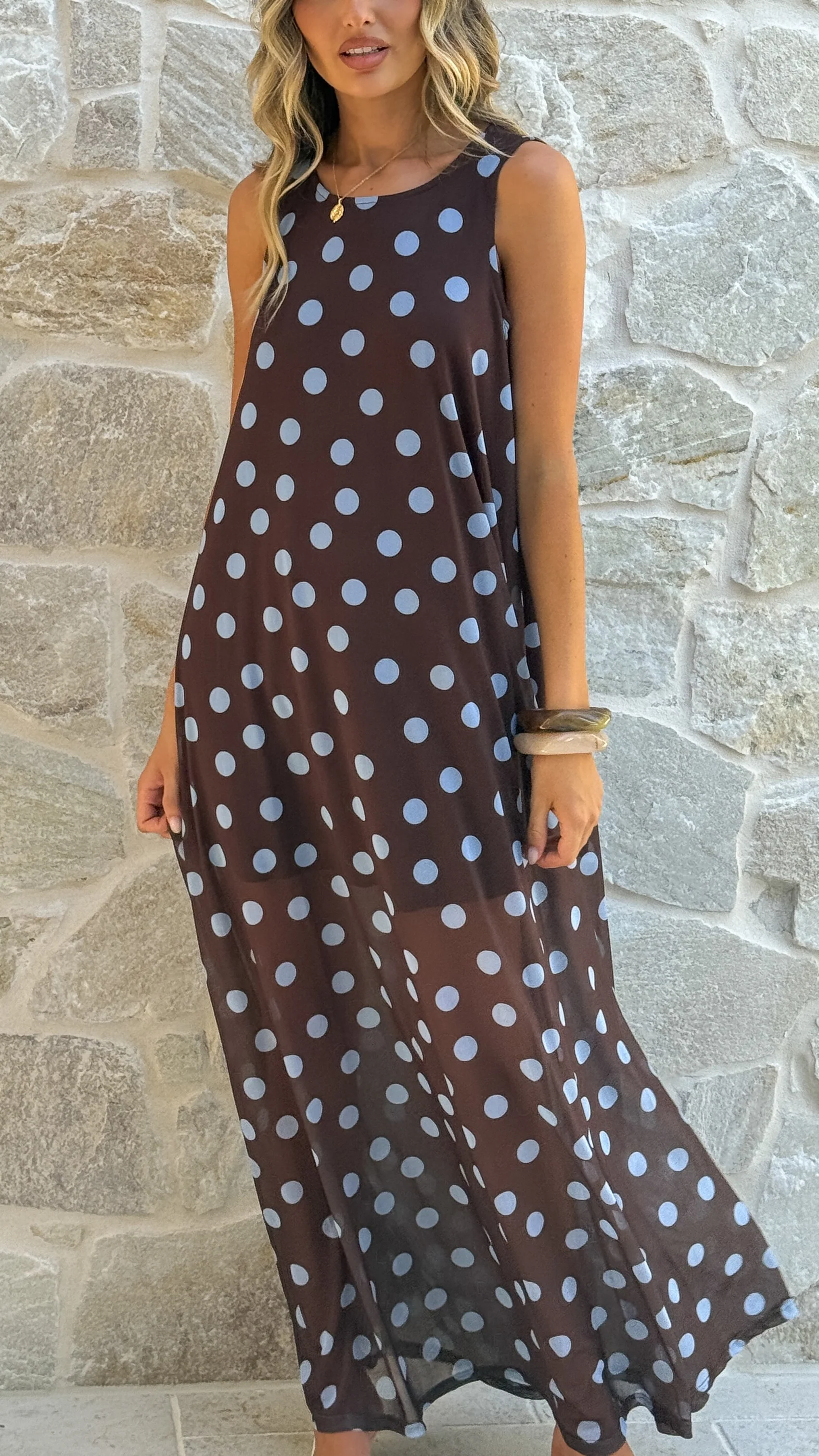 Amryn Maxi Dress - Choc/Blue Polka Dot