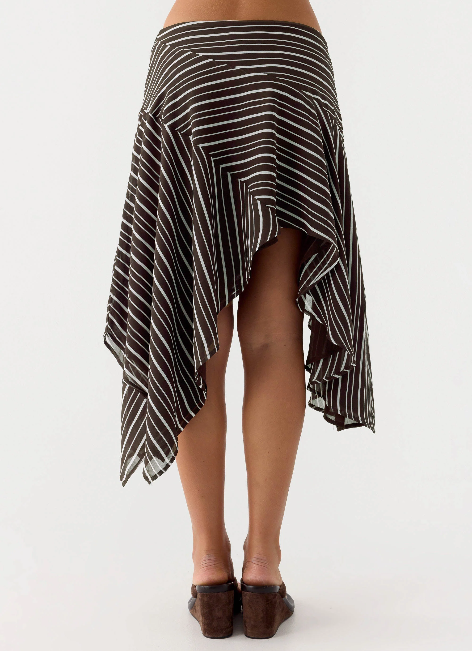 Kia Low Rise Asymmetrical Midi Skirt - Chocolate Stripe