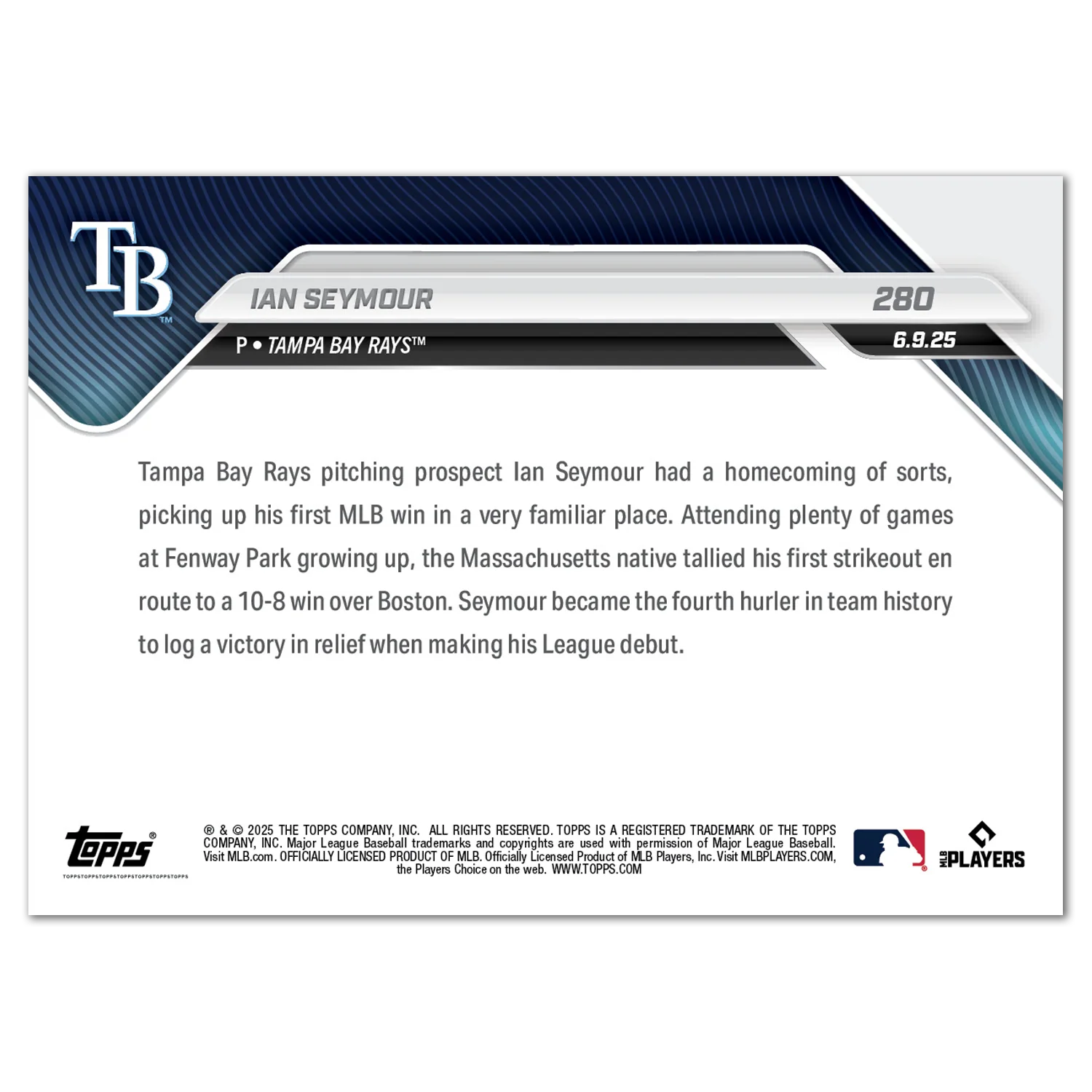 Ian Seymour - 2025 MLB Topps NOW® - Card 280