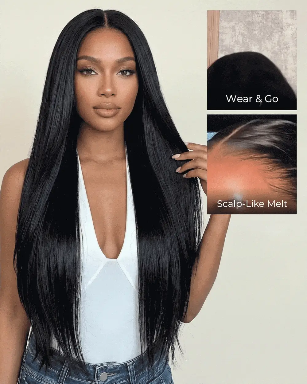Ophirawig 13x6HD Lace Glueless Wig 250% High Density Full Ends Silky Straight With Drawstring Natural Black 100% Human Hair