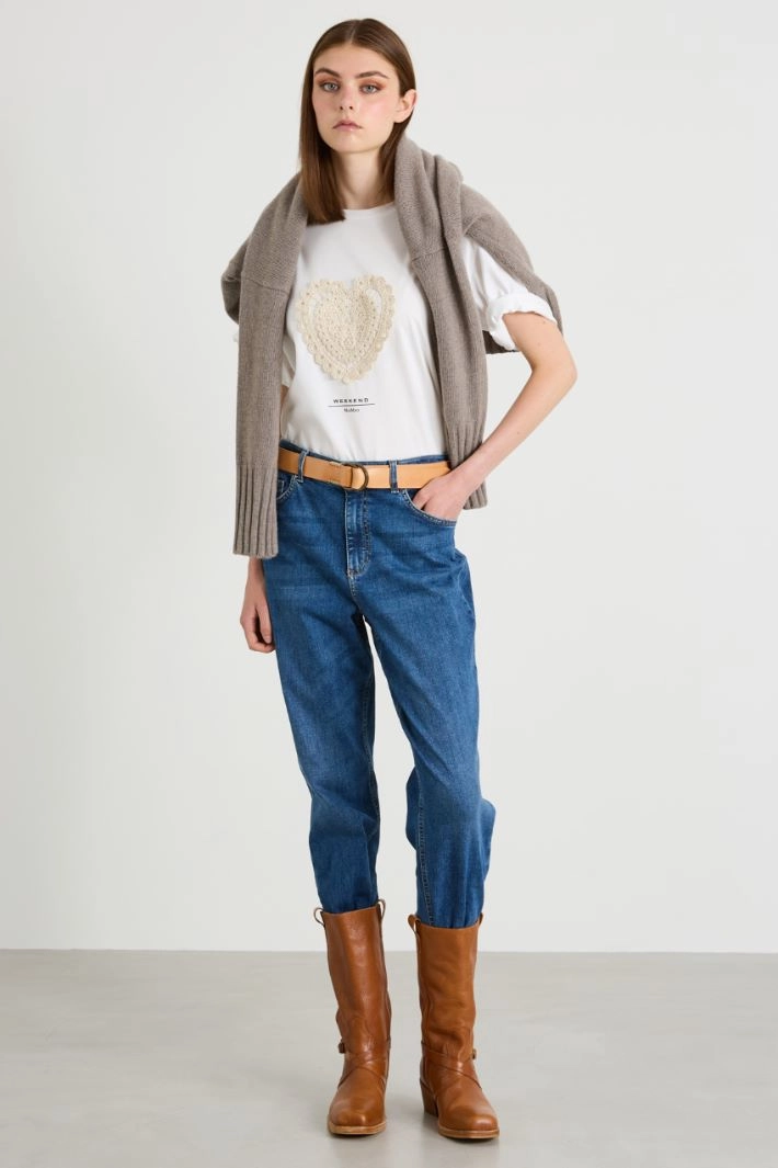 Jersey T-shirt with embroidery - WHITE