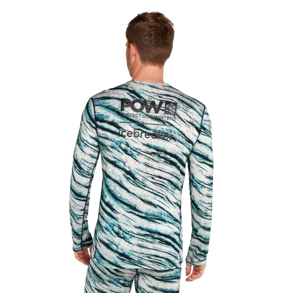 Icebreaker Merino 200 Oasis Long Sleeve Crewe Protect Our Winters AOP Thermal Top Men - Snow AOP
