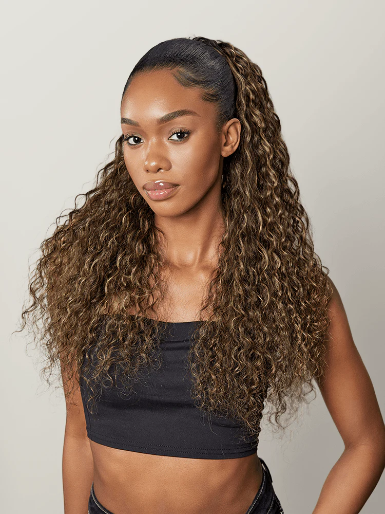 Frodio Ponypop Honey Blonde Highlight Water Wave Drawstring Ponytail Human Hair - Giselle