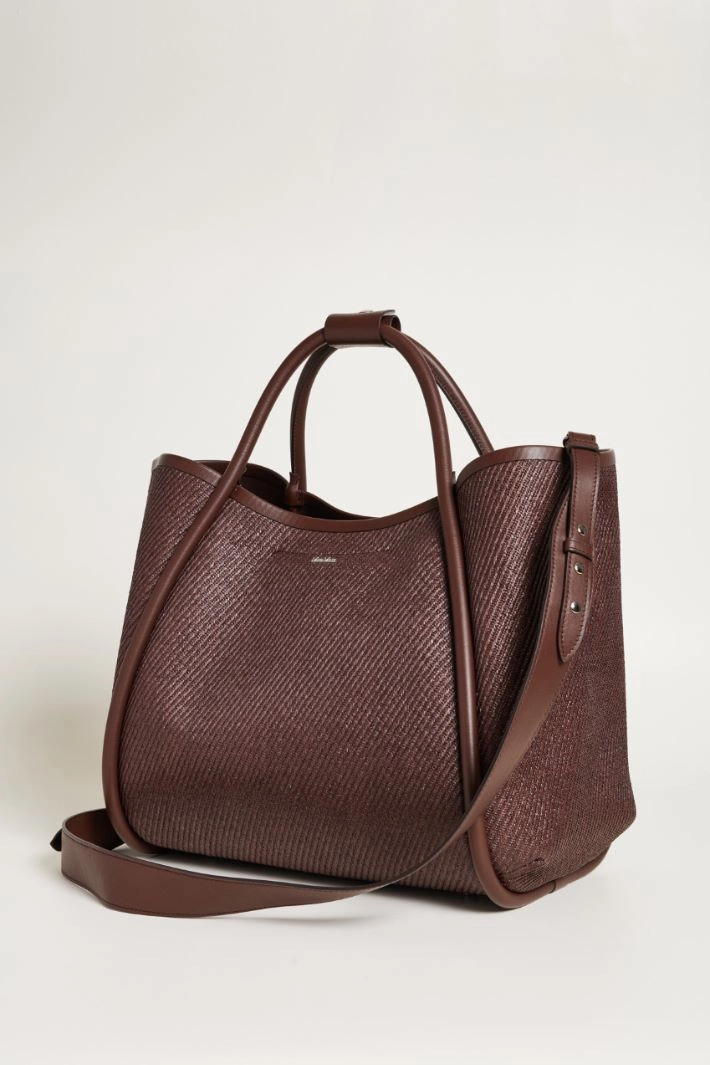 Coated fabric top-handle bag - BROWN