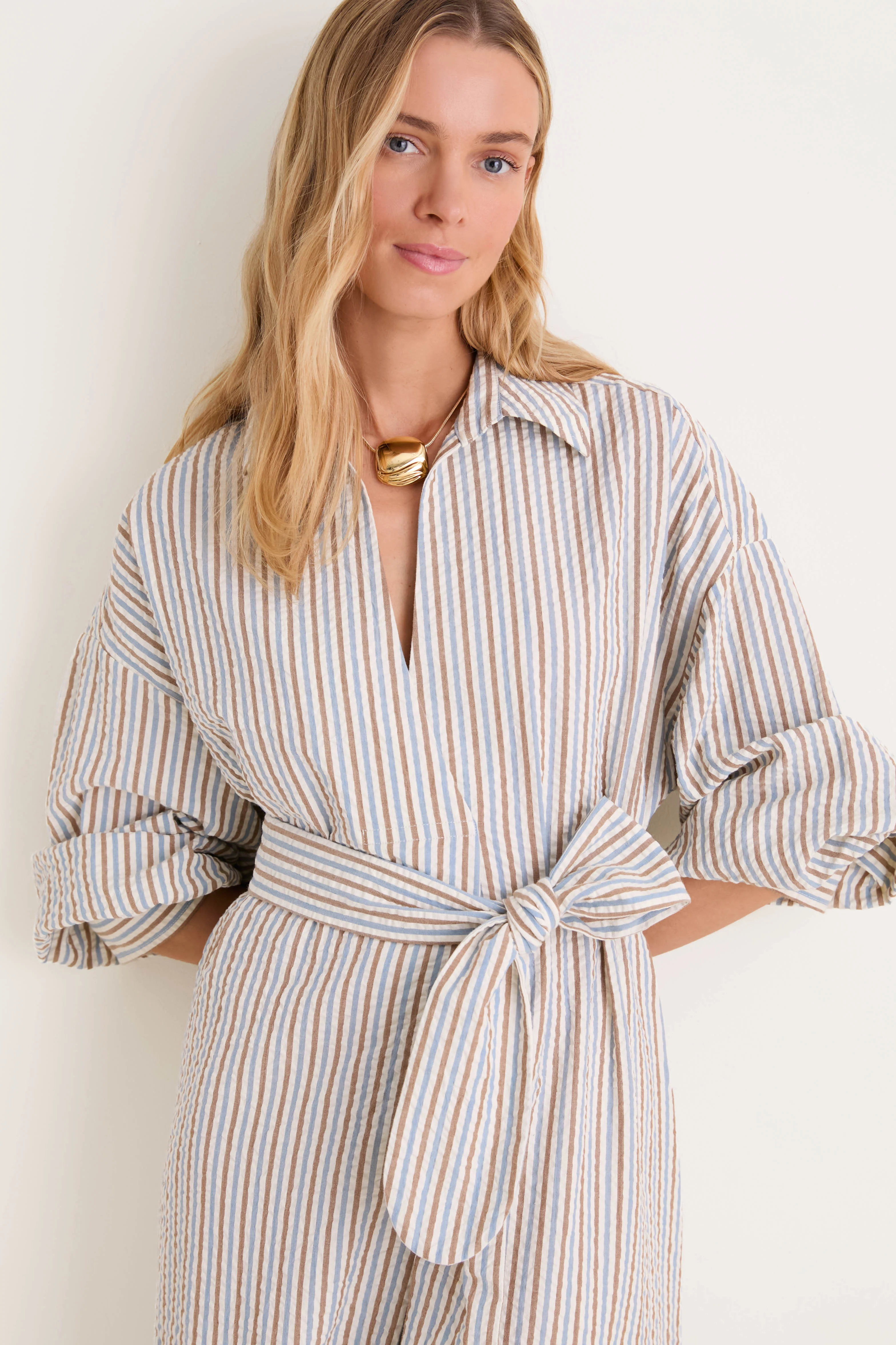 Multi Seersucker Annette Maxi Shirt Dress