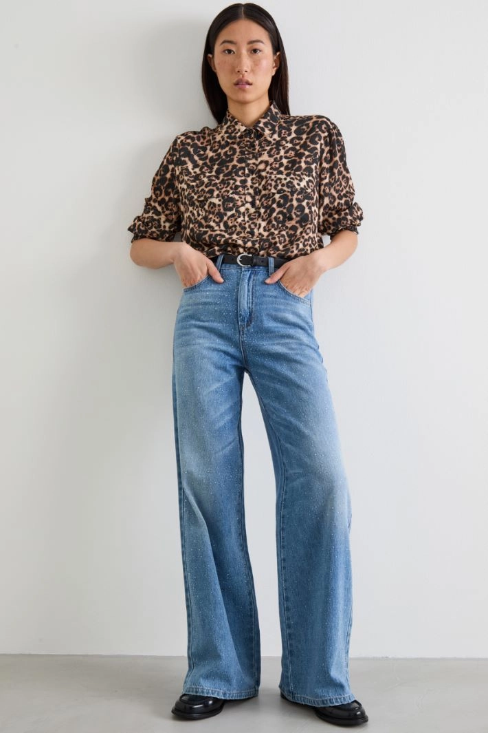 Rhinestone-embellished jeans - LIGHT BLUE