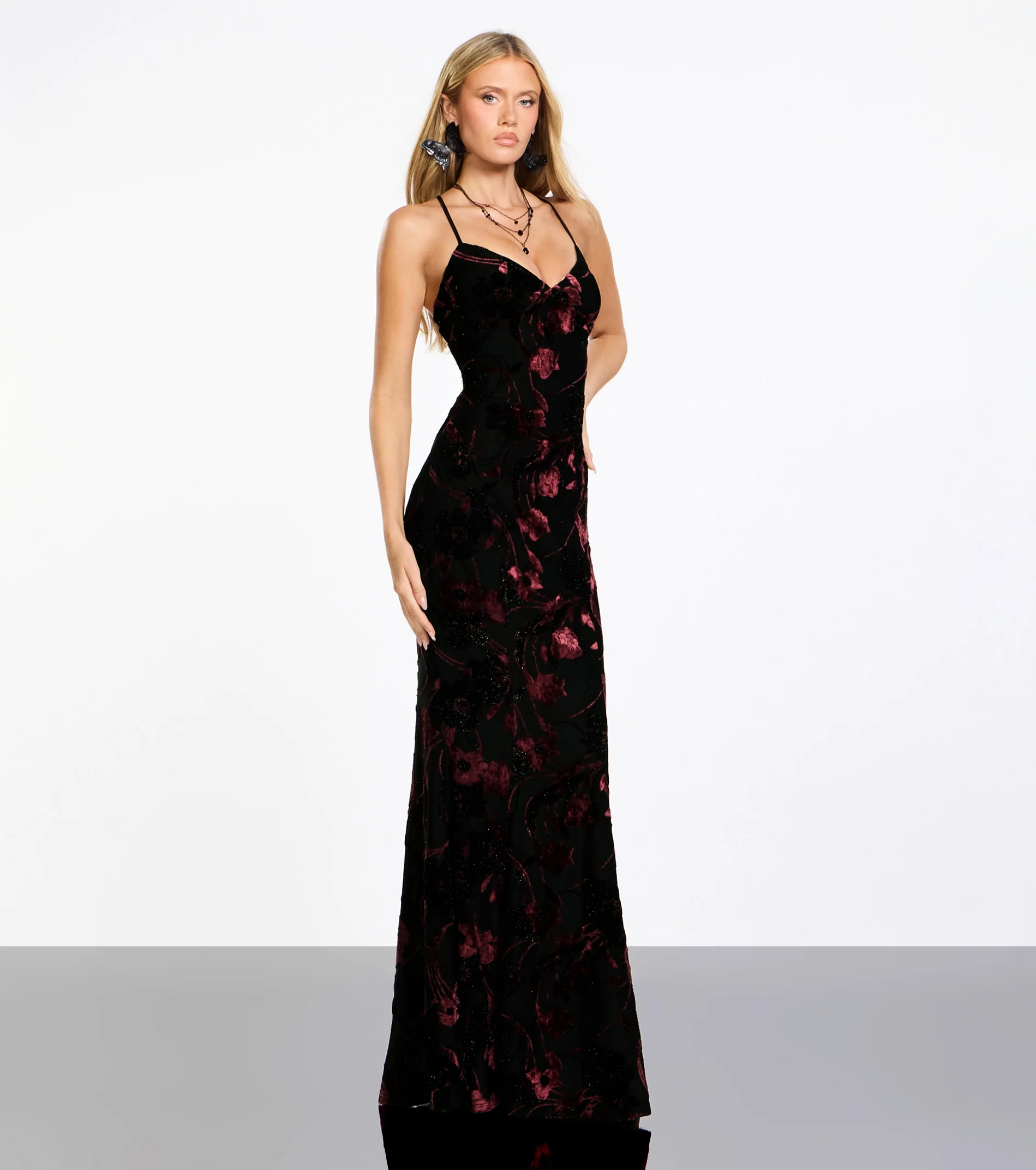 Siofra Floral Velvet Burnout Mermaid Dress