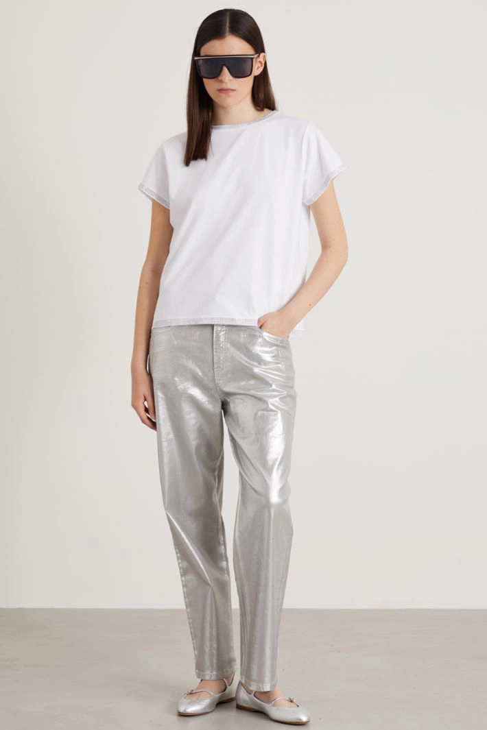 Rhinestone-detailed T-shirt - WHITE