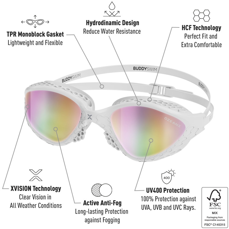 Buddyswim OzeanX Swim Goggles - white/iridium mirror