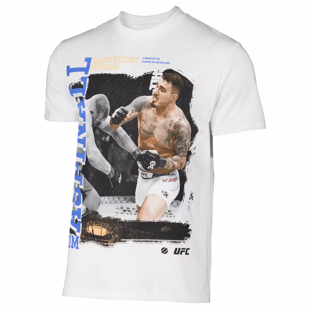 Men's UFC White Tom Aspinall  Badger T-Shirt