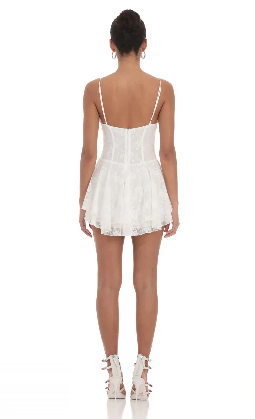 Lace Floral A-Line Dress in White