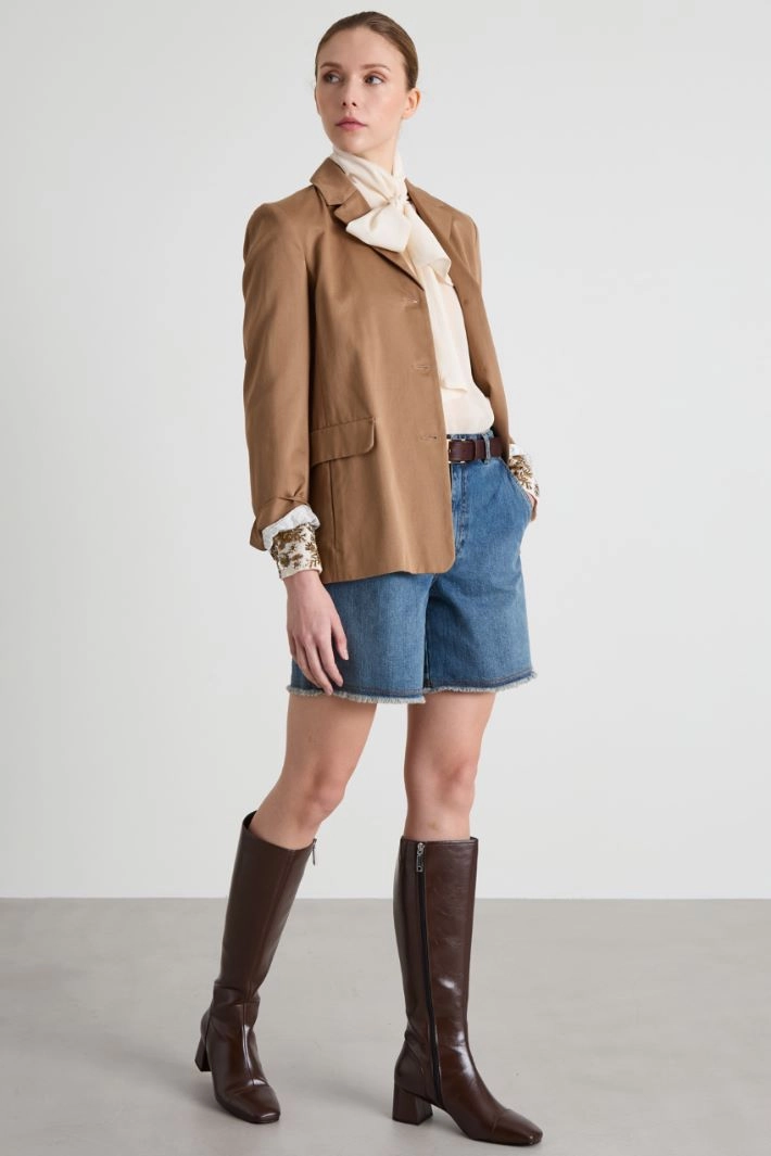 Cotton gabardine blazer - CAMEL