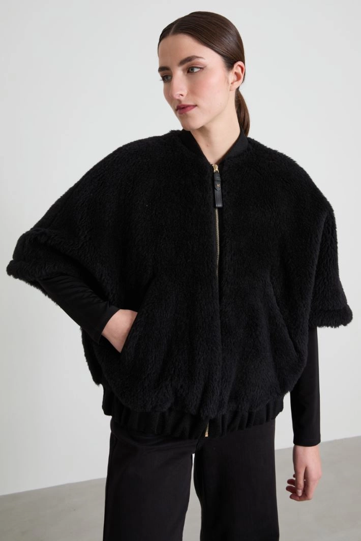 Teddy fabric bomber jacket cape - BLACK