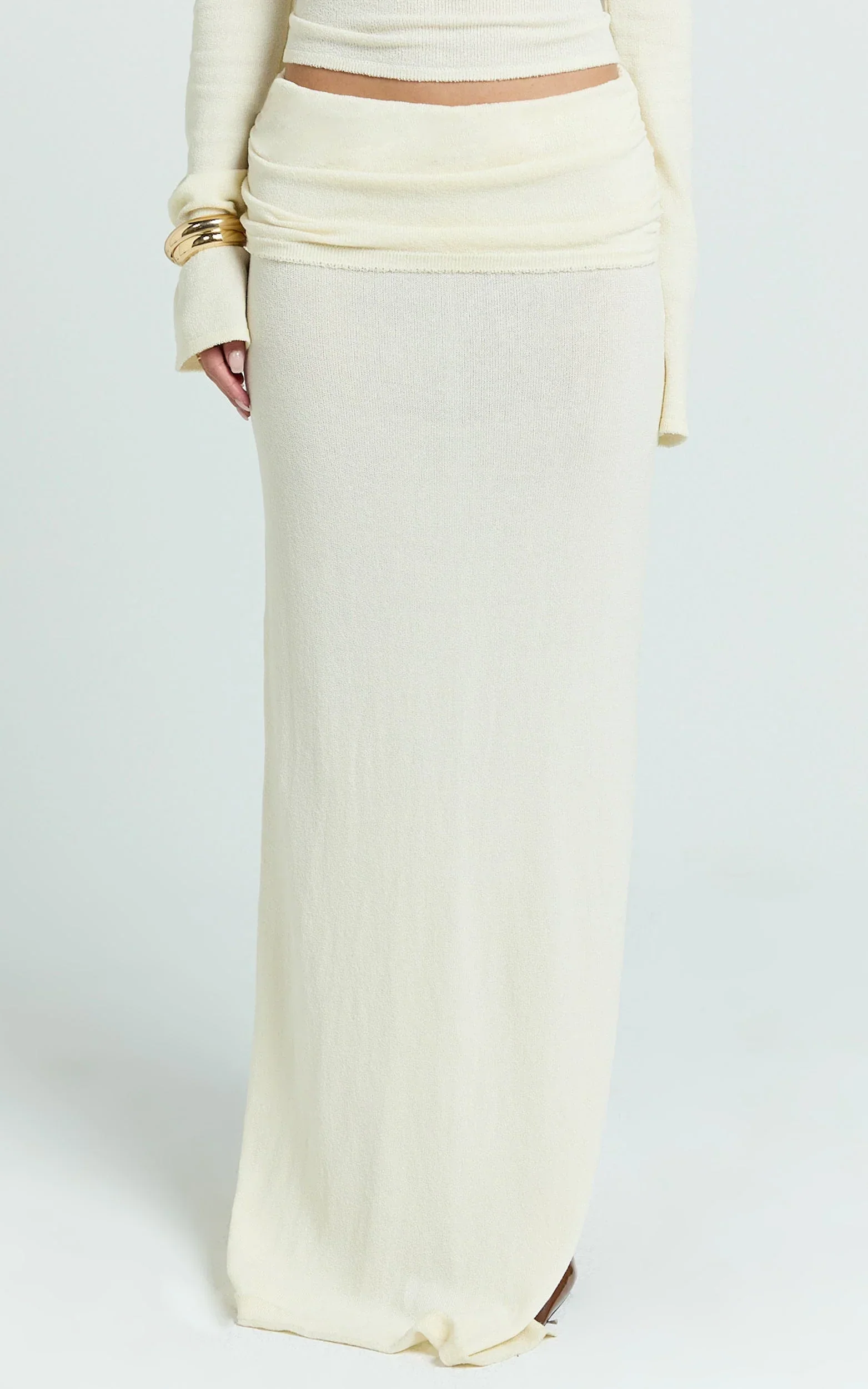 Calla Maxi Skirt - Split Gathered Fold Skirt in Cream