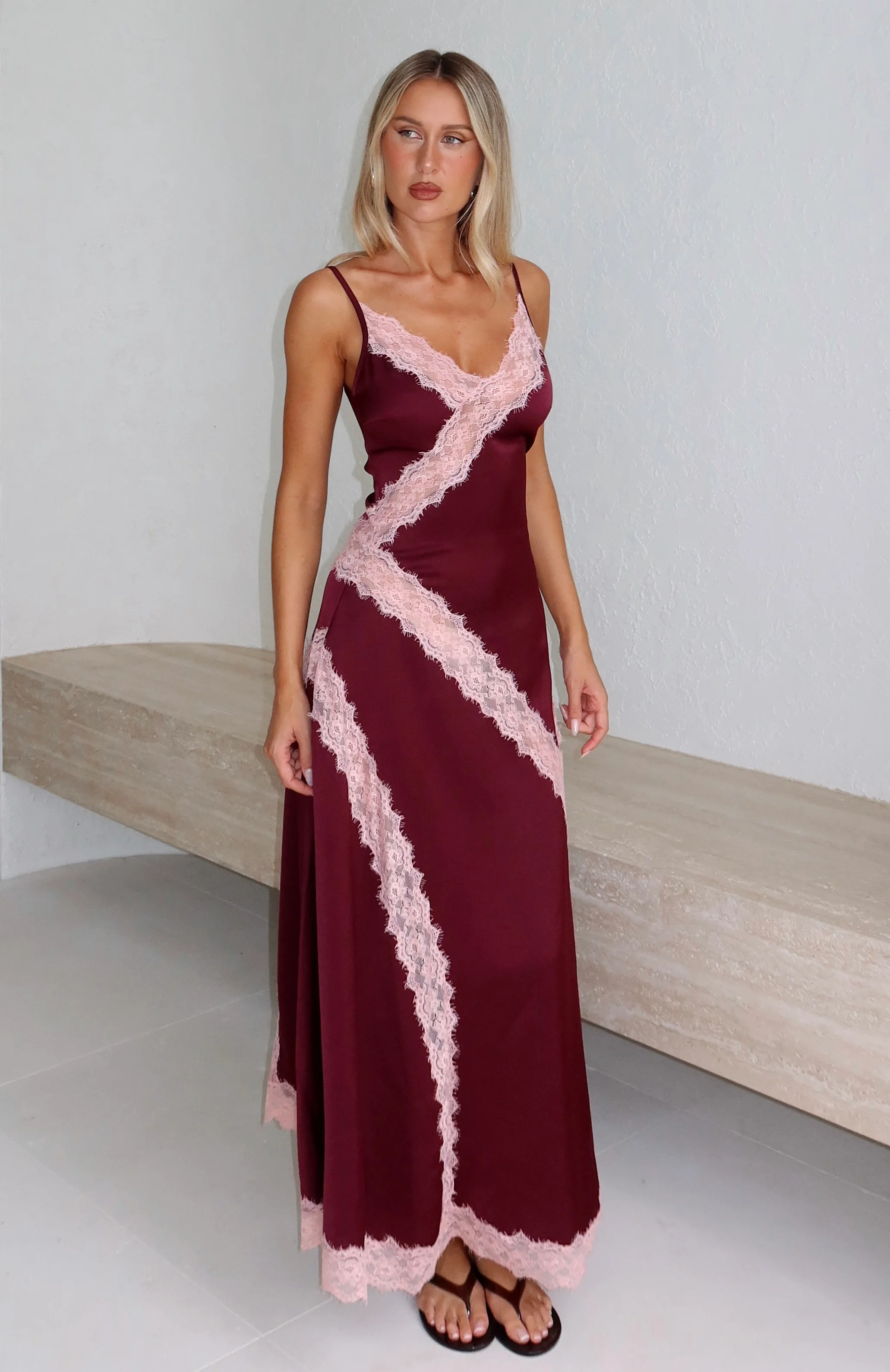 Powerful Pose Satin Maxi Dress Plum/Baby Pink