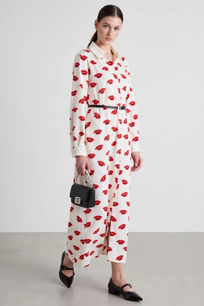 Crepe shirt dress - CREAM RED