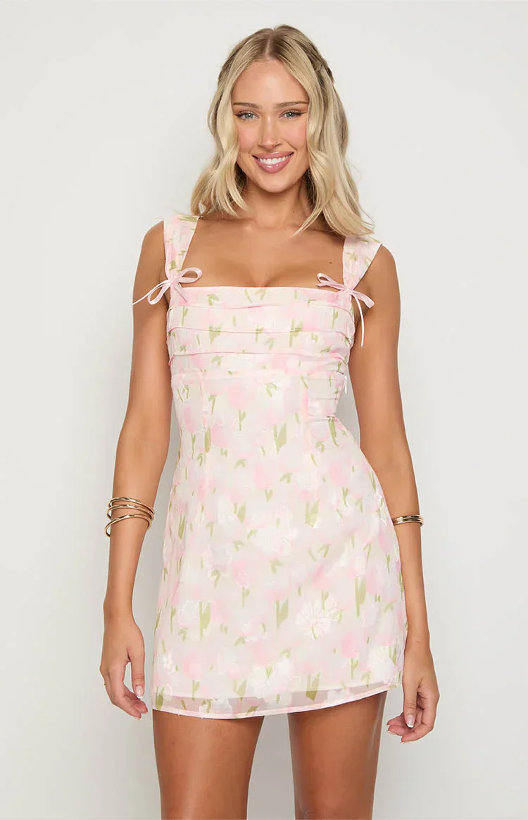 Layla Pink Floral Tie Back Mini Dress