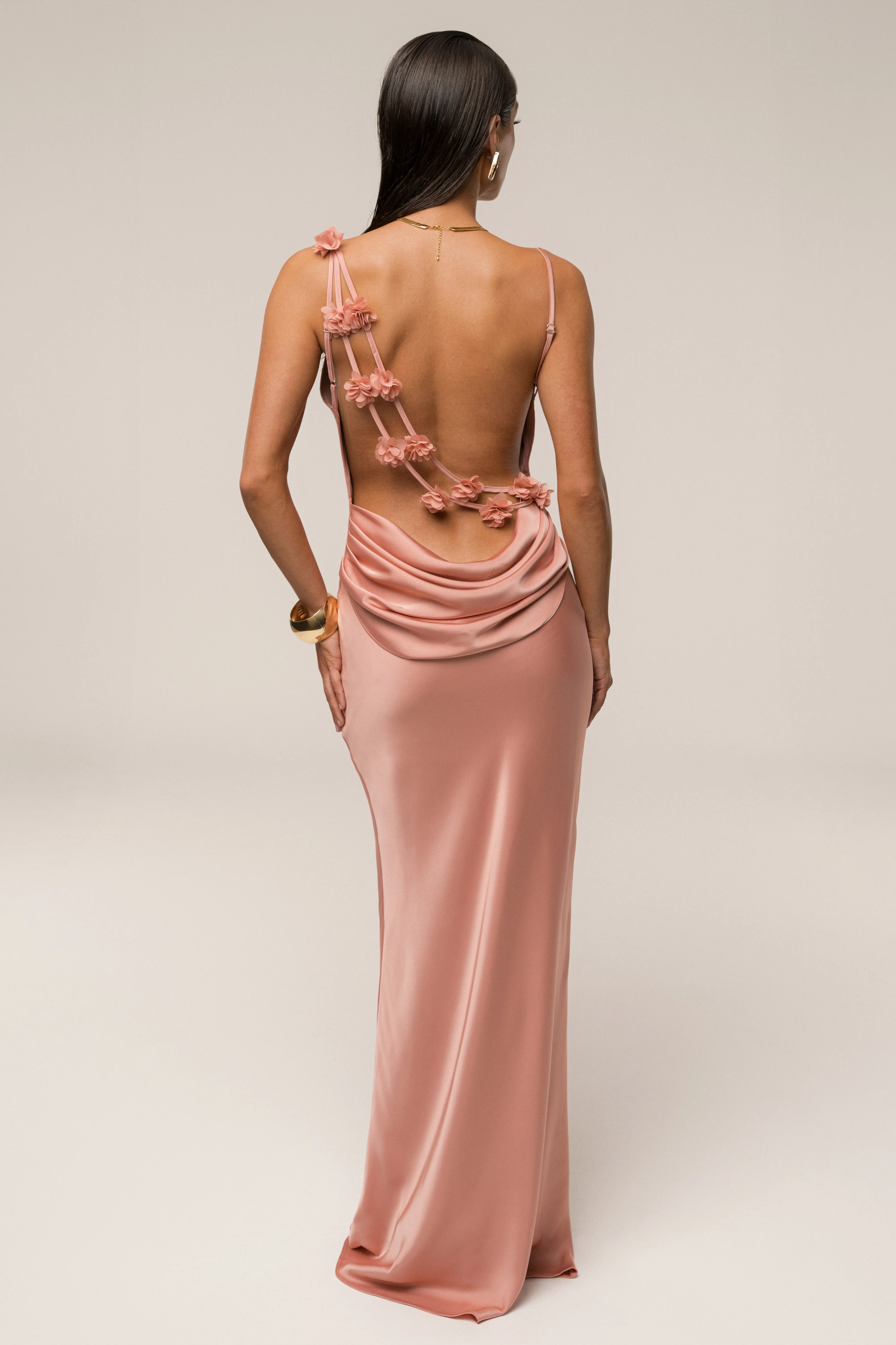 Dark Peach Down The Aisle Satin Gown