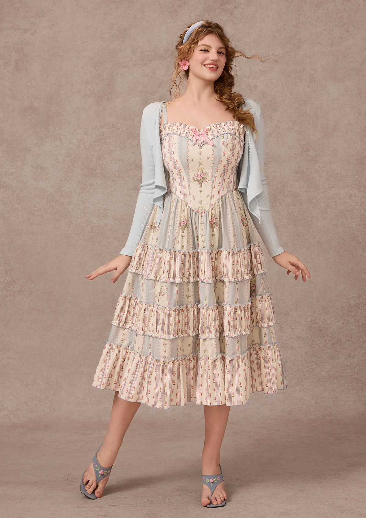 Curve&Plus Strawberry Farm Knit Cardigan（Blue）
