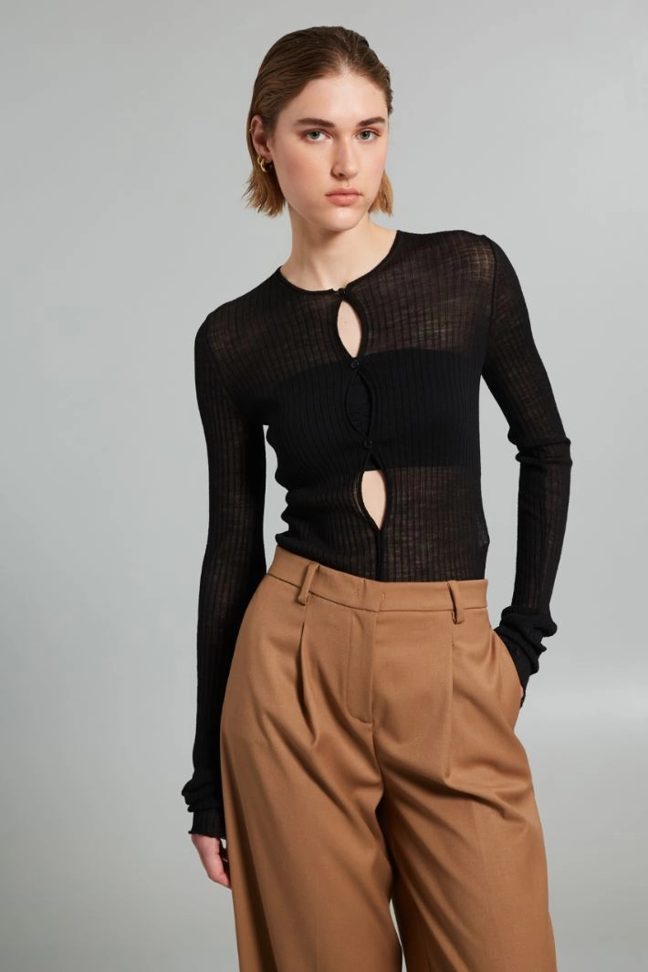 Lightweight bodysuit with buttons - BLACK