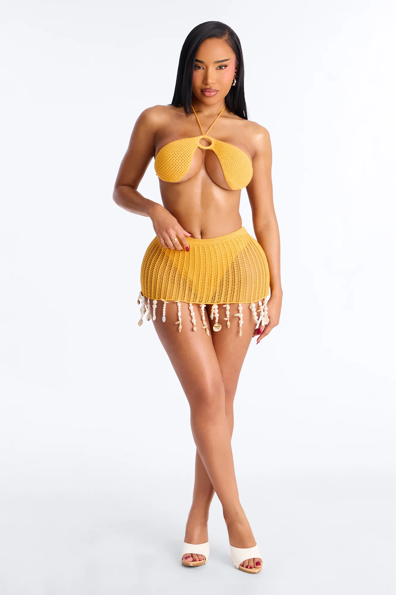 Sandcastles & Sea Crochet 3 Piece Bikini Skirt Set - Orange