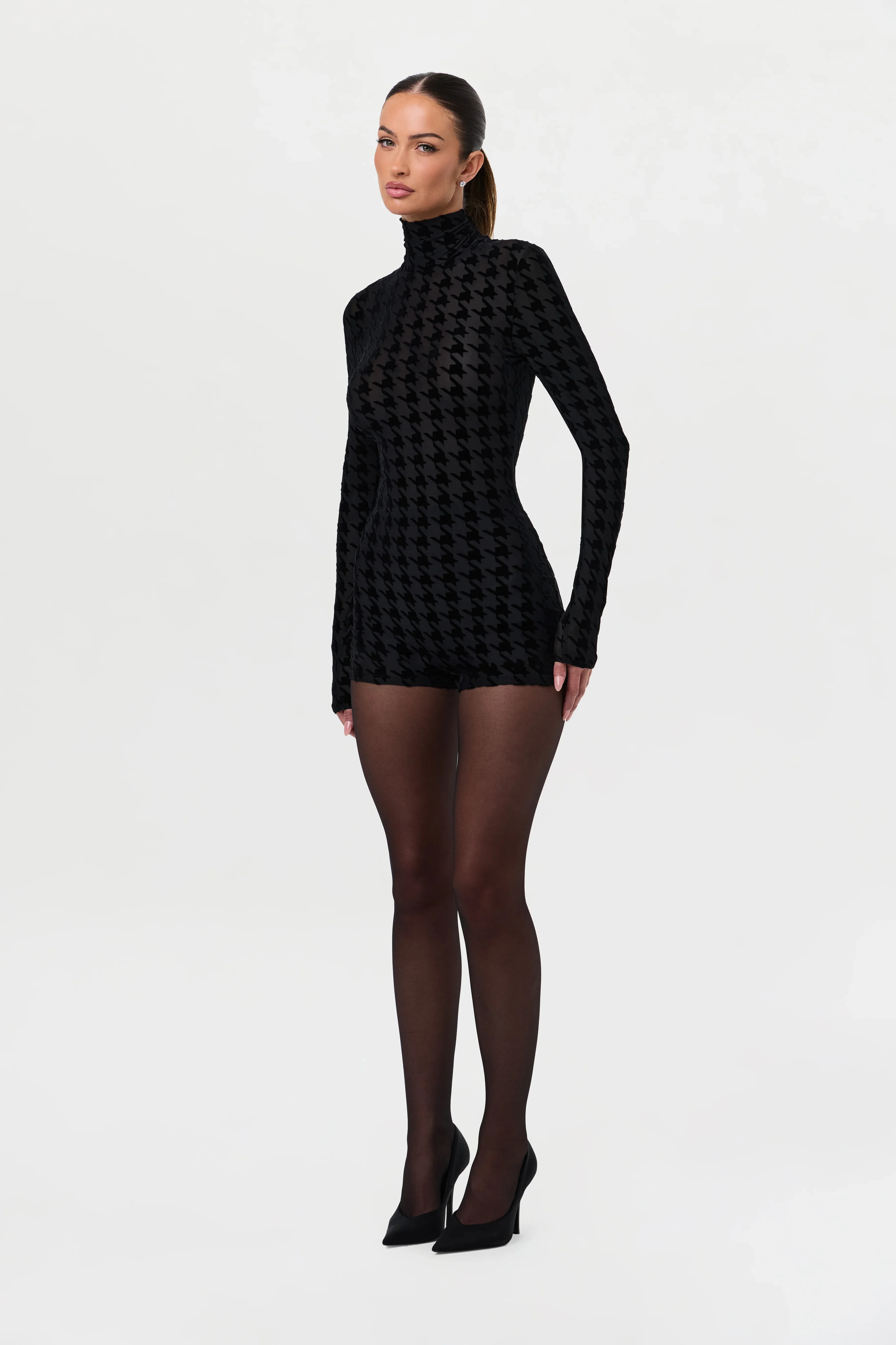 Burnout Print Turtleneck Romper