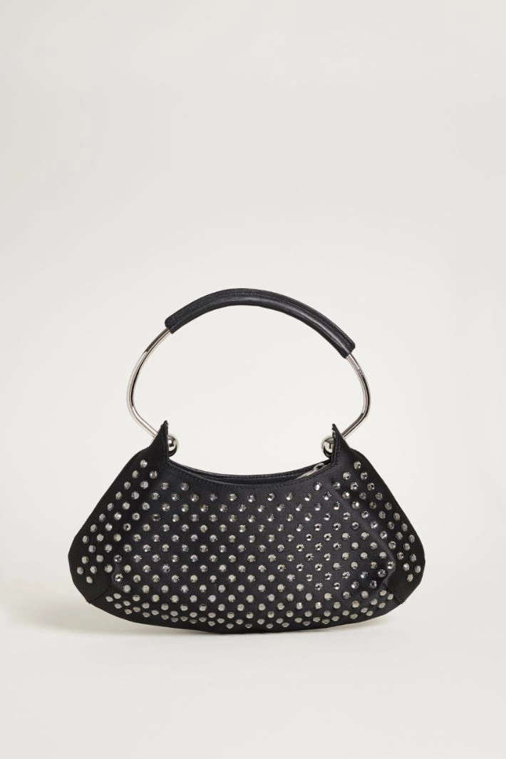 Rhinestone-embellished satin mini bag - BLACK