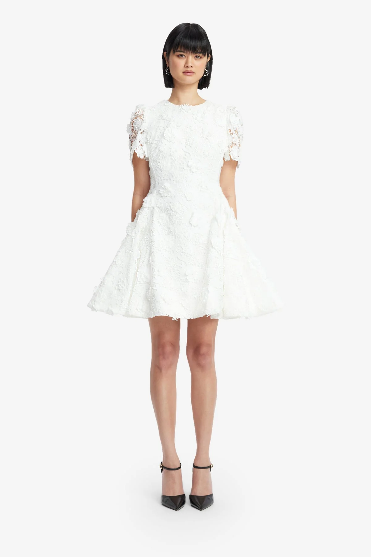 Elyse Lace Short Sleeve Mini Dress - Snow