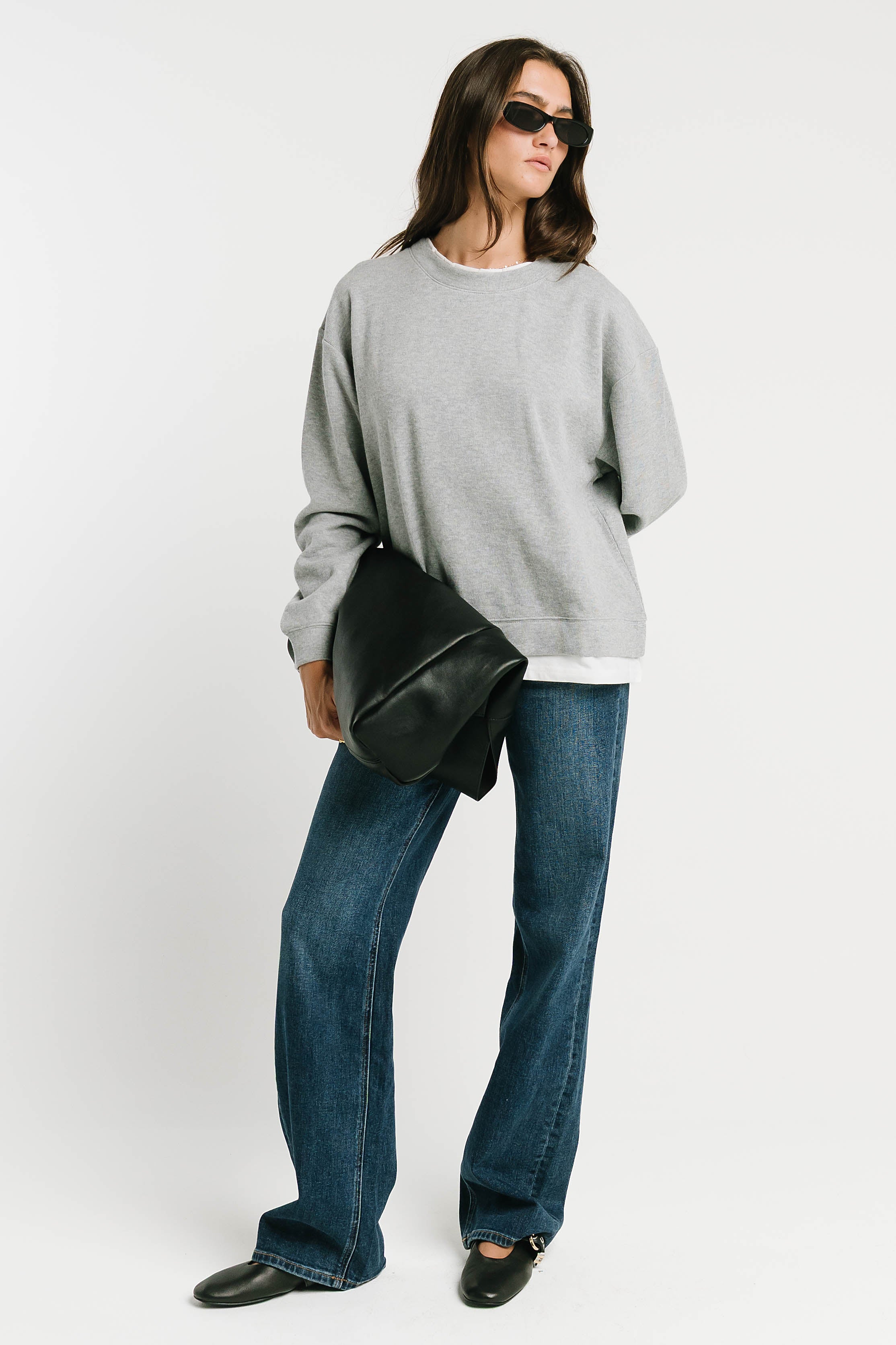Ava Double Layer Crewneck in Heather Grey